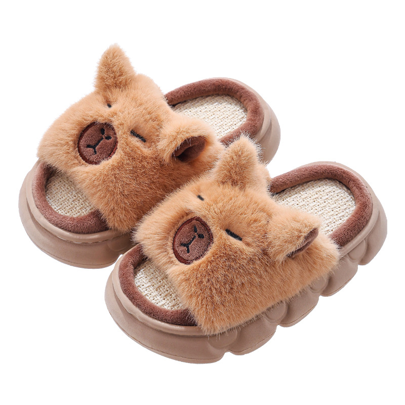Kapibala children's linen slippers spring and autumn non-slip parent-child middle and older children's home four-season cotton and linen breathable cotton slippers