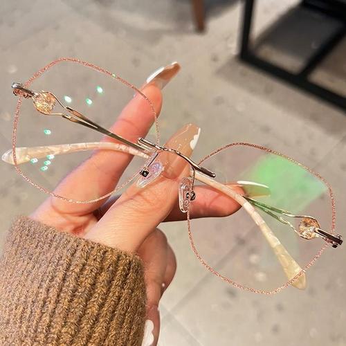 New champagne gold frameless polygonal anti-blue light women's reading glasses fashionable flat glasses finished myopia glasses wholesale