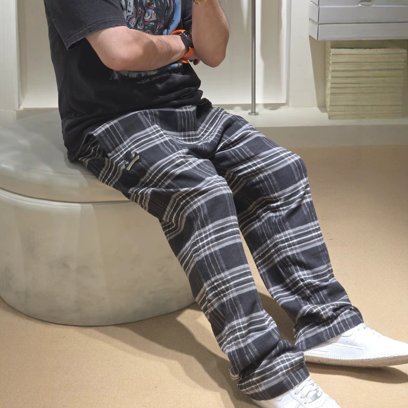 【Correct High-Quality Version】CH Brand New Autumn Collection Black and Gray Flannel Plaid Wide-Leg Casual Pants 【Correct High-Quality Version】CH Brand New Autumn Collection Black and Gray Flannel Plaid Wide-Leg Casual Pants