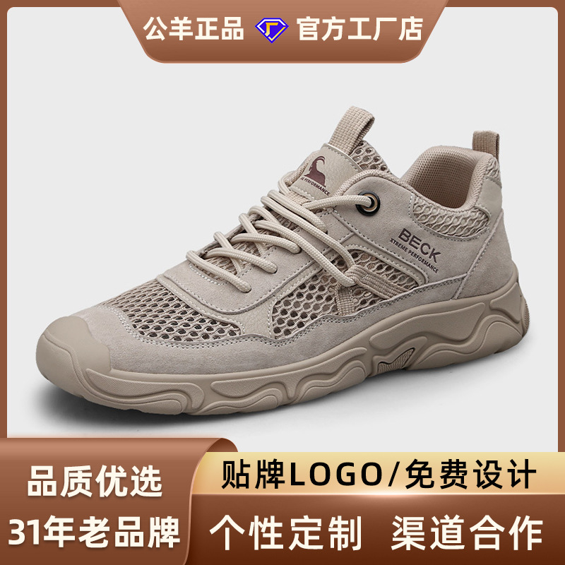 Ram Hiking Shoes Men's Summer New Lace-Up Breathable Mesh Shoes Thin Lightweight Versatile Outdoor Casual Shoes for Men