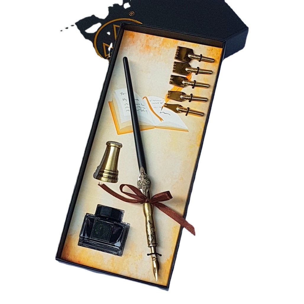 European-style retro feather pen wooden rod dipping pen suit fashion enterprise Xizang writing pen signature pen available