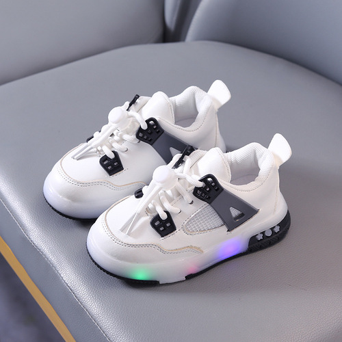 Spring and Autumn New Children's Sports Shoes Leather-covered Girls' LED Luminous Children's Shoes 1-6 Years Old Boys' Sports Casual Shoes