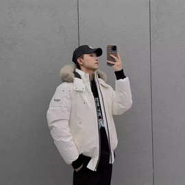 02款情侣款羽绒服男女士短款外套银狐夹克