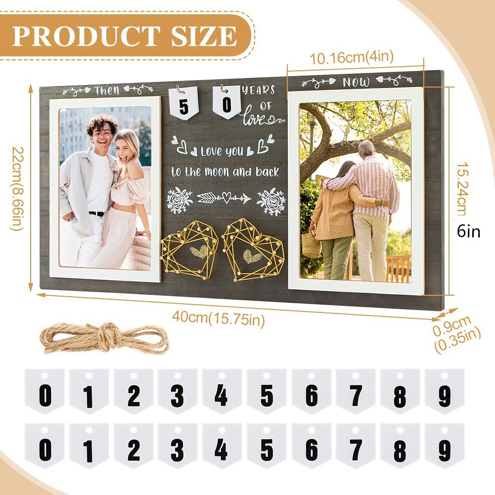 Boda de madera conmemorativa foto marco creativo Mesa decoración padre Mesa decoración foto marco Marco De corazón doble en forma de corazón