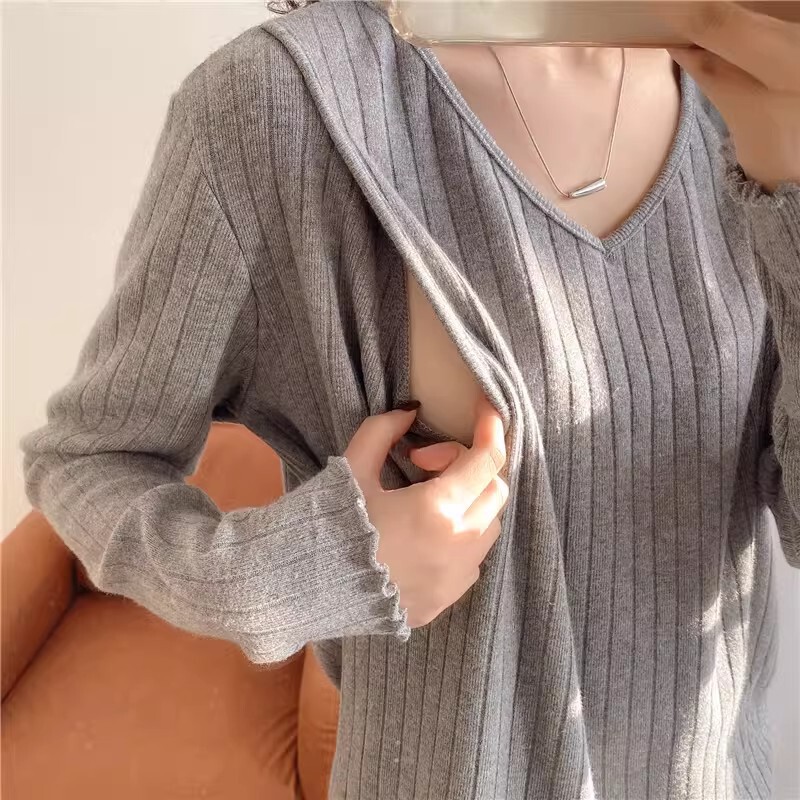 Thickened Nursing Tops for Going Out, Trendy Mom's Autumn and Winter Outerwear, Nursing Wear, Base Layer for Autumn and Winter
