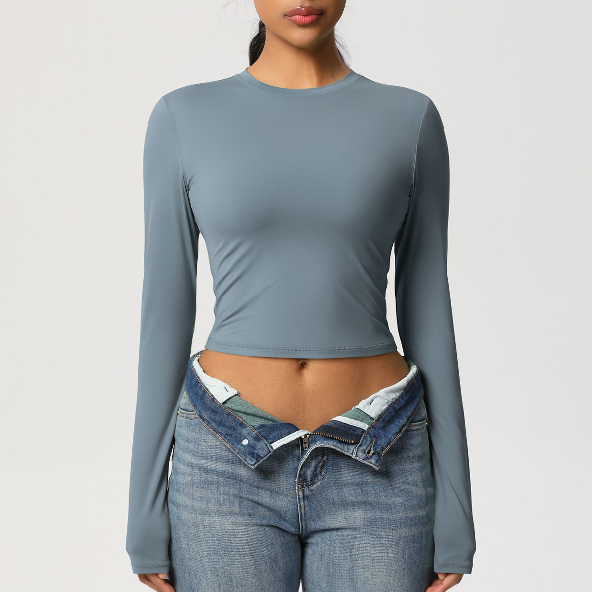 Maglietta a maniche lunghe slim fit, elastica e ad asciugatura rapida, per pilates, corsa, fitness e yoga_voghion.com