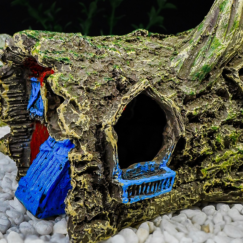 Adornos decorativos de resina para peceras, casa de escondite para peces pequeños, decoración de paisajismo, casa de corteza, cueva, escondite para reptiles, agujero de árbol, transfronterizo