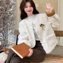 冬季新款短款羊羔毛慵懒风外套女皮毛一体皮草高毛毛宽松加厚减龄