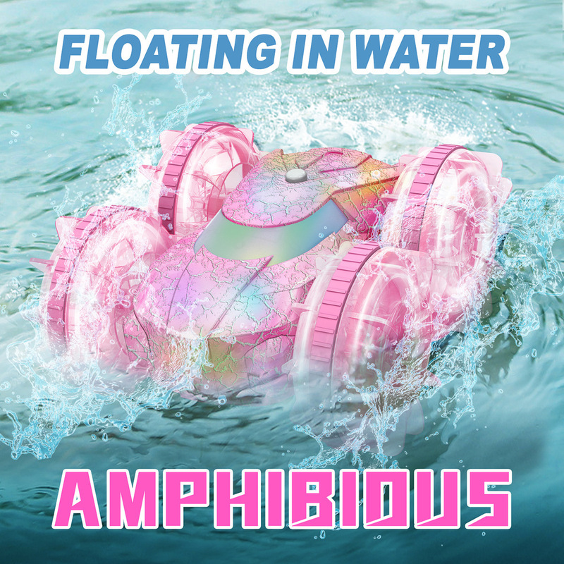 [Source Factory] New Cross-Border Amphibious Remote Control Car with Colorful Lights and Double-Sided Stunt 2.4g Amphibious Vehicle