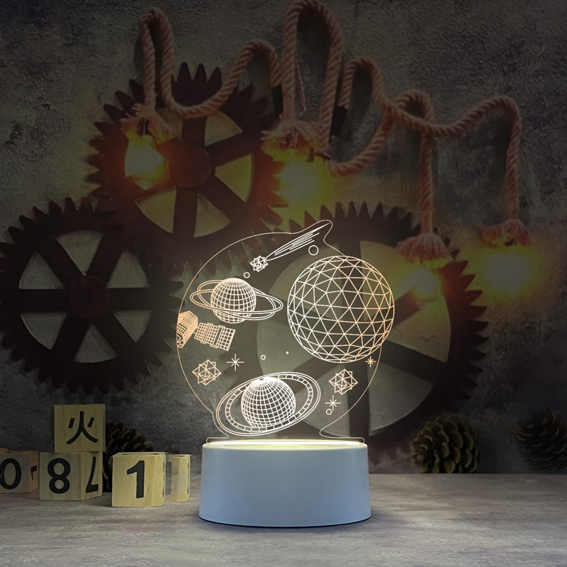 Nueva y única lámpara de noche 3D de acrílico, lámpara de escritorio USB, lámpara de noche para dormitorio, lámpara LED creativa, regalo de regreso a clases, Día del Trabajo