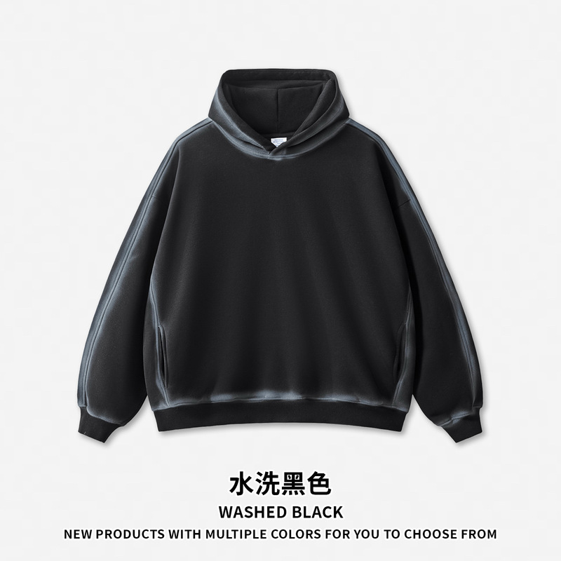 DE男装|跨境喷马骝350G连帽卫衣男ins重磅水洗抓绒连帽卫衣hoodie|undefined