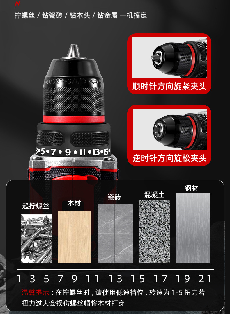 21V cordless electric drill set with brushless motor