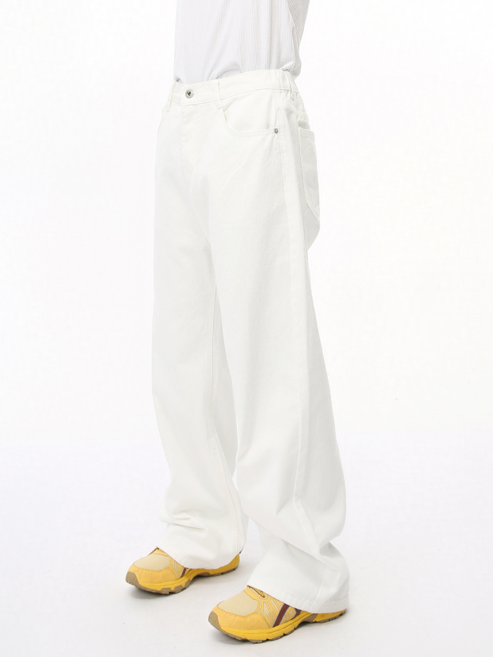 Ropa para hombre MTLCLOTHES | Pantalones vaqueros casuales rectos y versátiles de color sólido con cintura elástica de estilo coreano, a la moda.