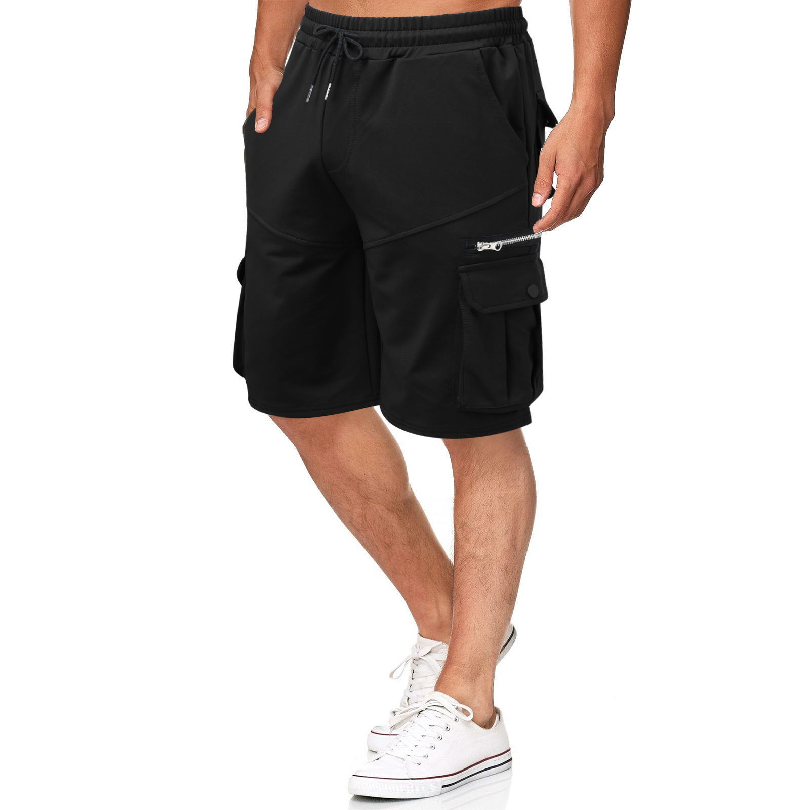 Sommarshorts för män, lös passform i ren bomull, stor storlek, 5/4 medium byxor, fritidsbyxor med flera väskor för män_voghion.com