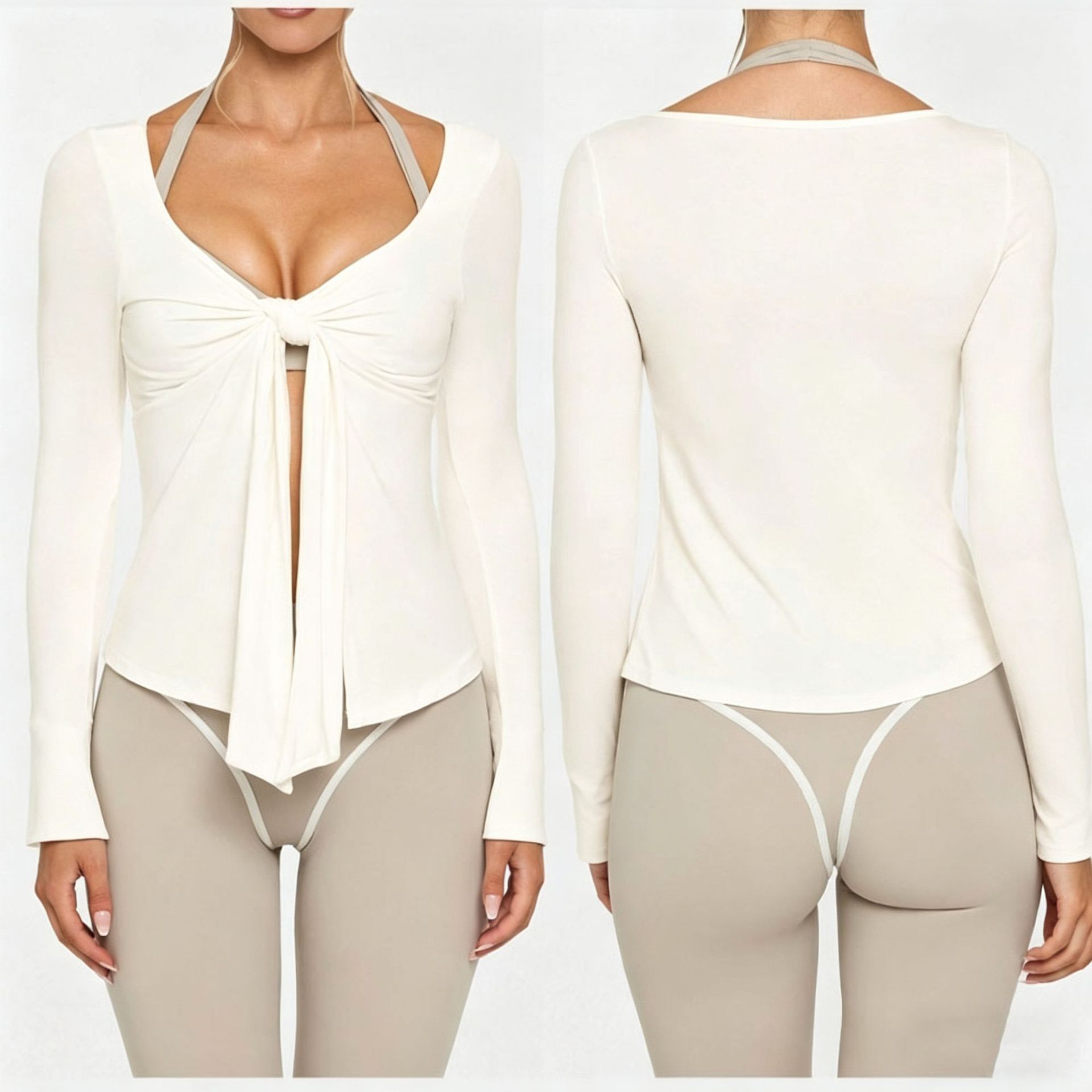2026 chaqueta de yoga alta elástica pro-piel V corbata de manga larga deportes de comercio exterior fuera de la calle doble ajuste Pilates fitness