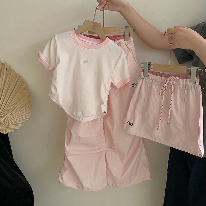 Girls' Korean-style Embroidered Letter Stitching Short-sleeved 2025 Summer New Short Skirt Loose Casual Overalls Two-piece Set