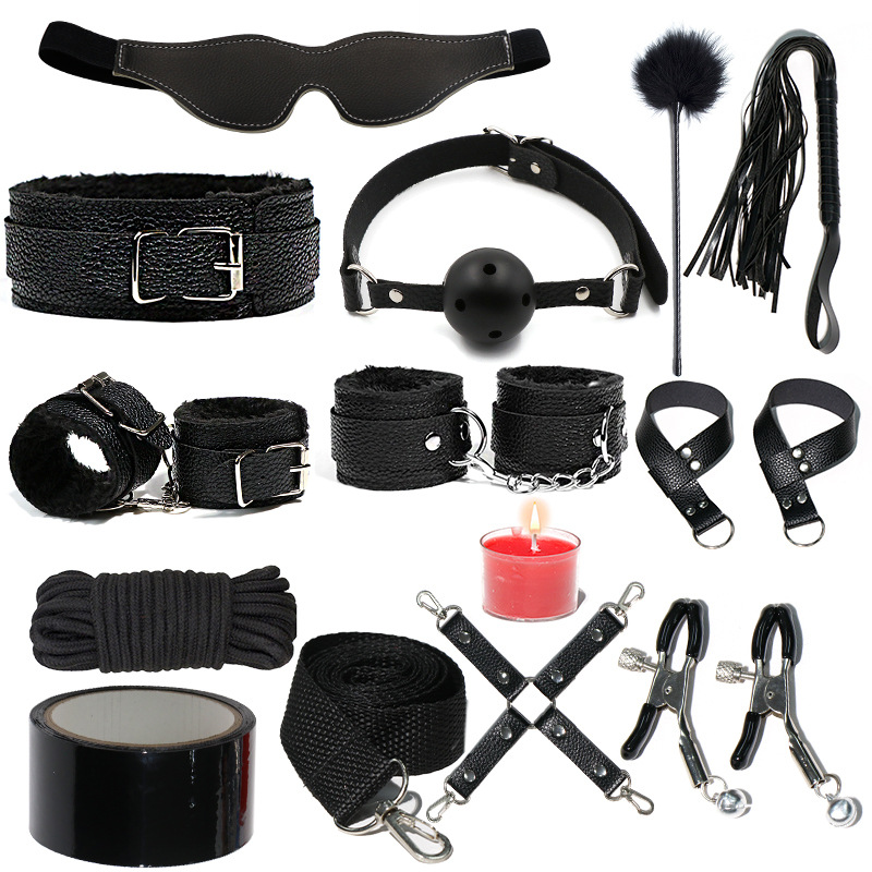 Juego de accesorios Jiuai SM incluido con esposas, látigo de cuero, tapón anal, suministros divertidos para habitaciones de parejas adultas, herramientas de juego sexual