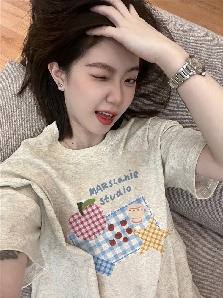 Cotton retro summer small design short sleeve T-shirt