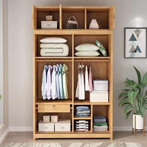 Nordic solid wood sliding door wardrobe with top cabinet modern minimalist solid wood style bedroom sliding door coat closet sliding door cabinet