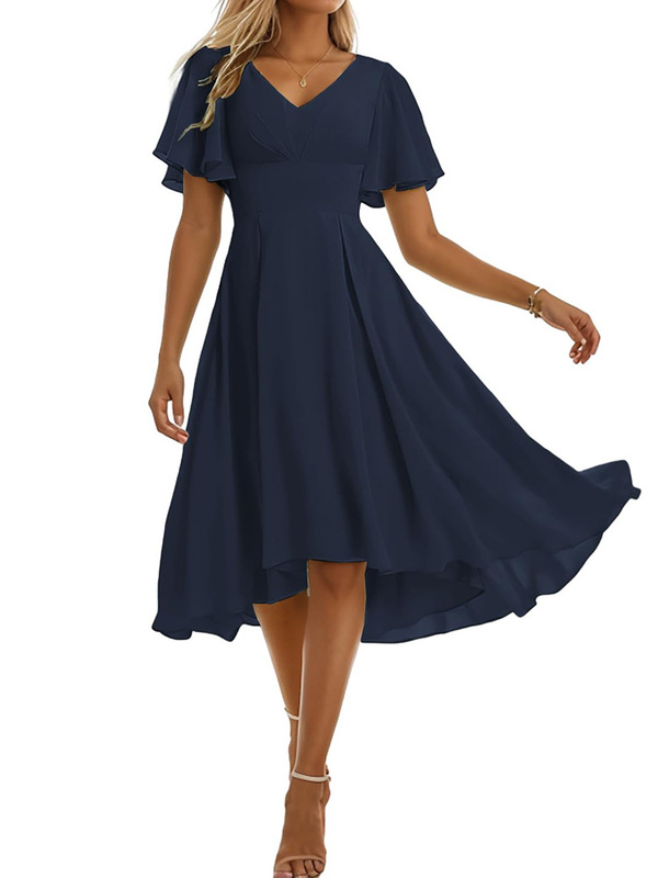 Amazon Summer New Women Pleated V-neck Short Sleeve Chiffon dress Bridesmaid Guest Dress Evening Dress Amazon Summer New Women Pleated V-neck Short Sleeve Chiffon dress Bridesmaid Guest Dress Evening Dress