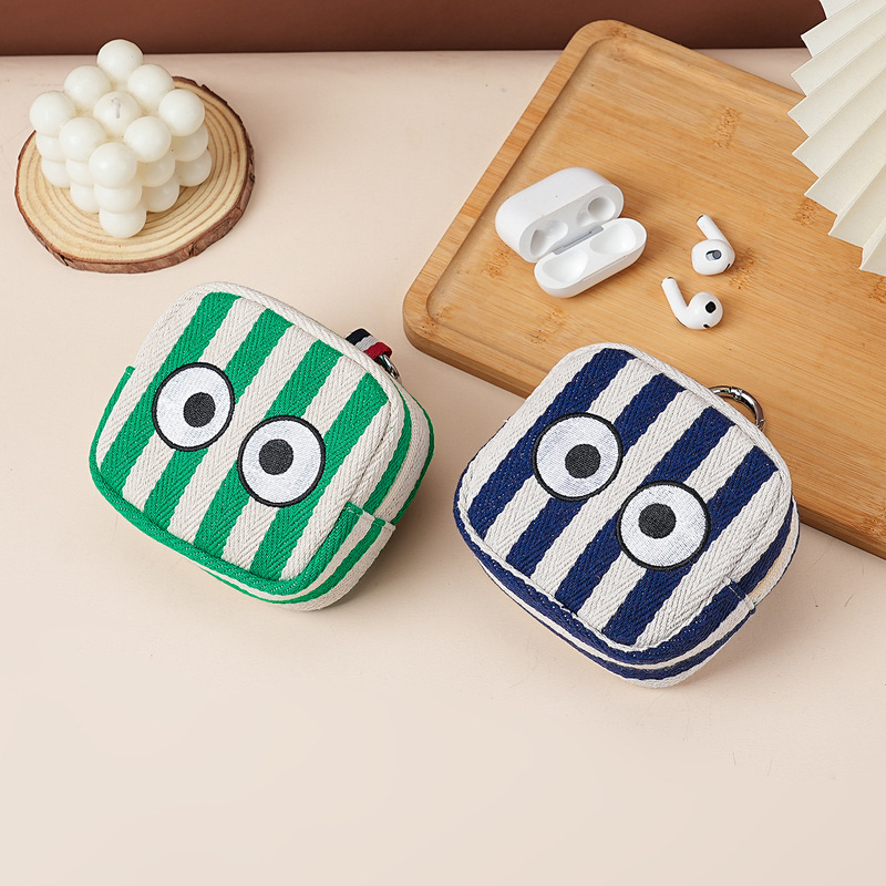 Big Eyes Stripesd Lipstick Bag Card Cosmetics Bag Digital Bag Small Hanging Bag Embroidered Small Bag Coin Earphone Bag Zipper