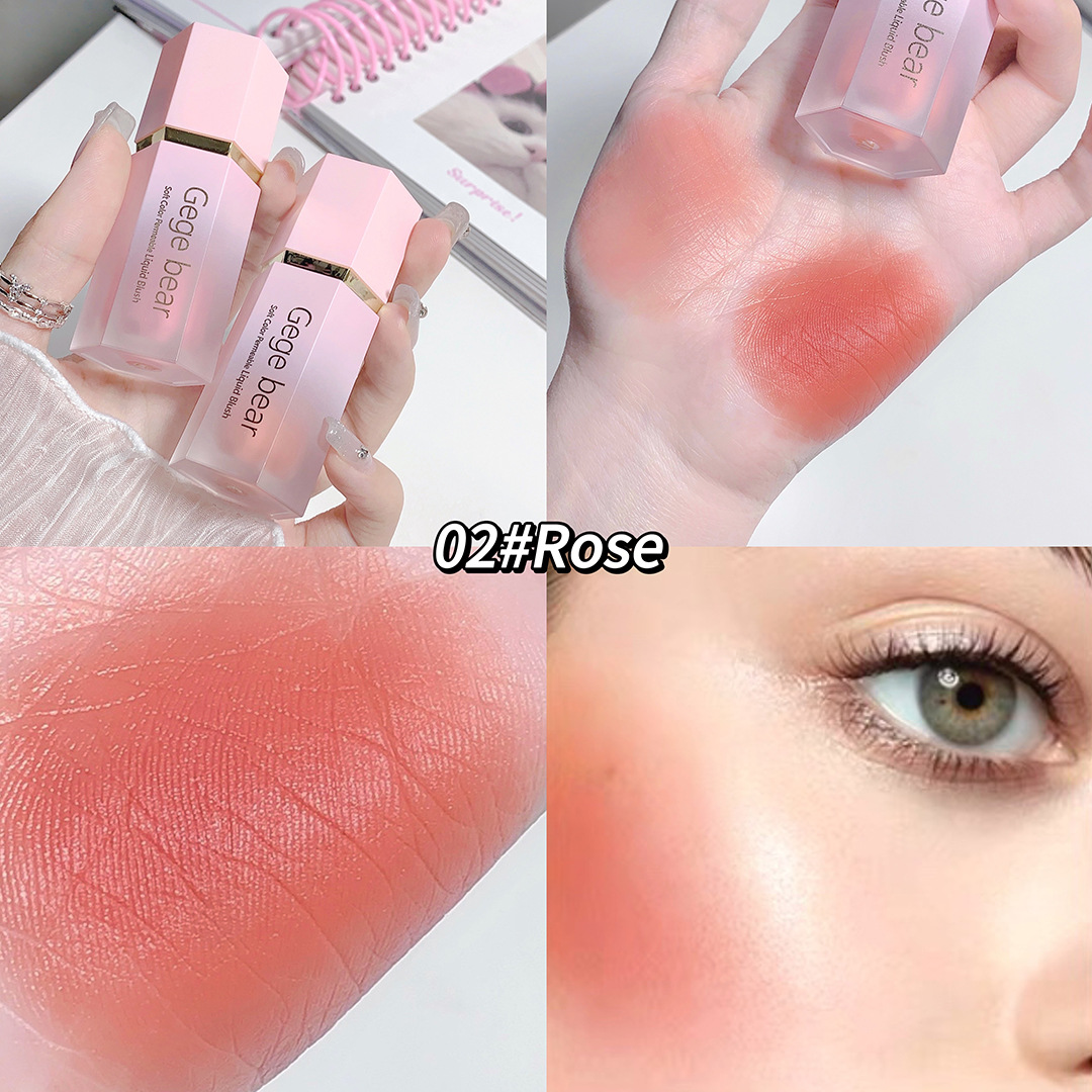 Gege Bear Soft Pink Liquid Blush Moisturizing Sheer Brightens Complexion Youthful Natural Matte Finish Makeup Beauty Health_voghion.com