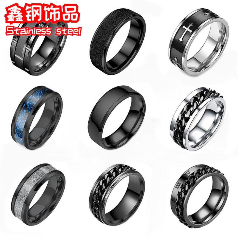 Fashionable Single Trendy Men's Titanium Steel Ring Non-Fading Precision Polished Ring Set Hand Jewelry Wholesale