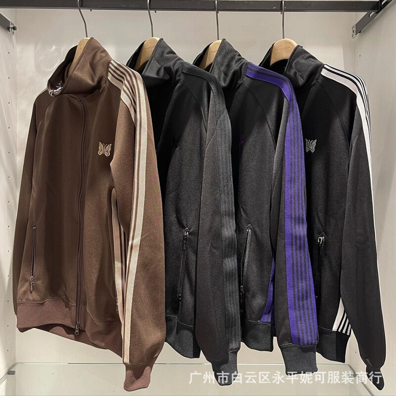 Needles Track Embroidered Butterfly Zipper Sport Jacket Trendy Brand Retro Casual FOG Collar Jacket for Men and Women Needles Track Embroidered Butterfly Zipper Sport Jacket Trendy Brand Retro Casual FOG Collar Jacket for Men and Women