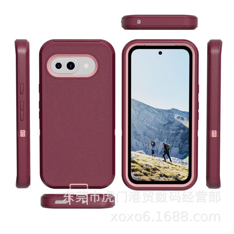 新しい Google Pixel9a に適した 3 つの保護電話ケース、落下防止および防塵のスリーインワン ディフェンダー保護カバー|undefined