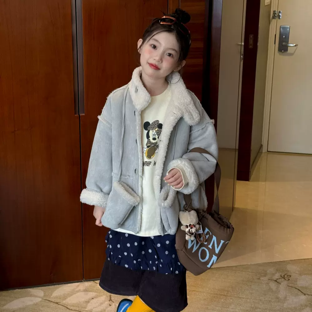 花与寻童装女童外套2025秋冬新款带手套皮毛一体防风保暖童装潮童