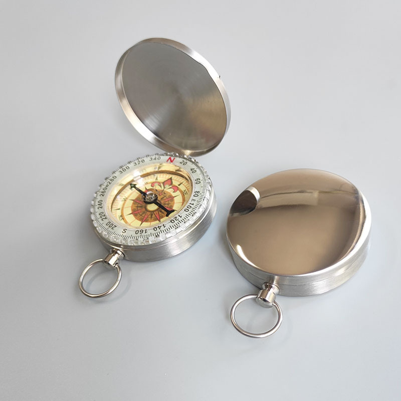 Production and wholesale flip outdoor compass enhanced luminous multifunctional compass high-grade pocket watch silver