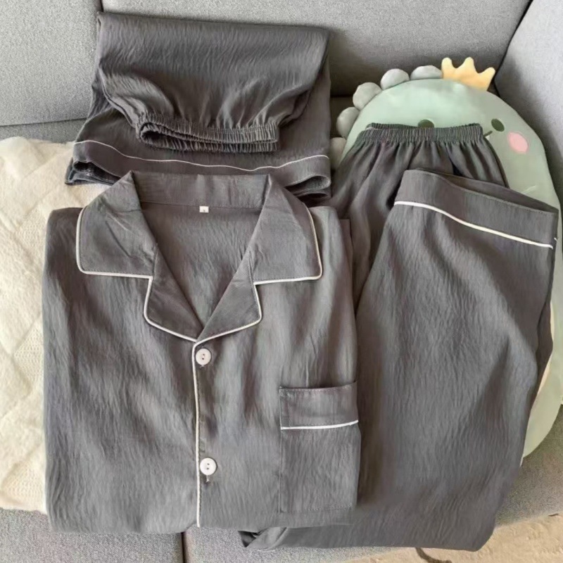 Autumn Cloud Cotton Three-Piece Men's Pajamas Short-Sleeved Shorts Pants Cardigan Pure Color Student Home Wear Set