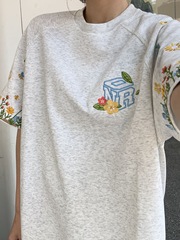 1176 # 実価刺繍 (純 _ 綿220グラム精櫛密着) 半袖tシャツ女