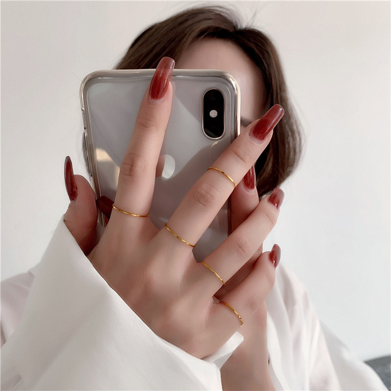 Great! 18K Gold Plating Ring Women's Japanese and Korean Style Simple Rose Gold Thin Ring Index Finger Joint Ring Tail Ring Women's Pinkie
