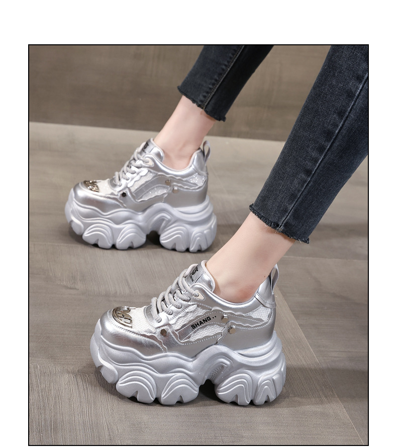 Giày sneaker nữ chunky đế dày tăng chiều cao, phong cách thể thao — Màu trắng chi tiết 18