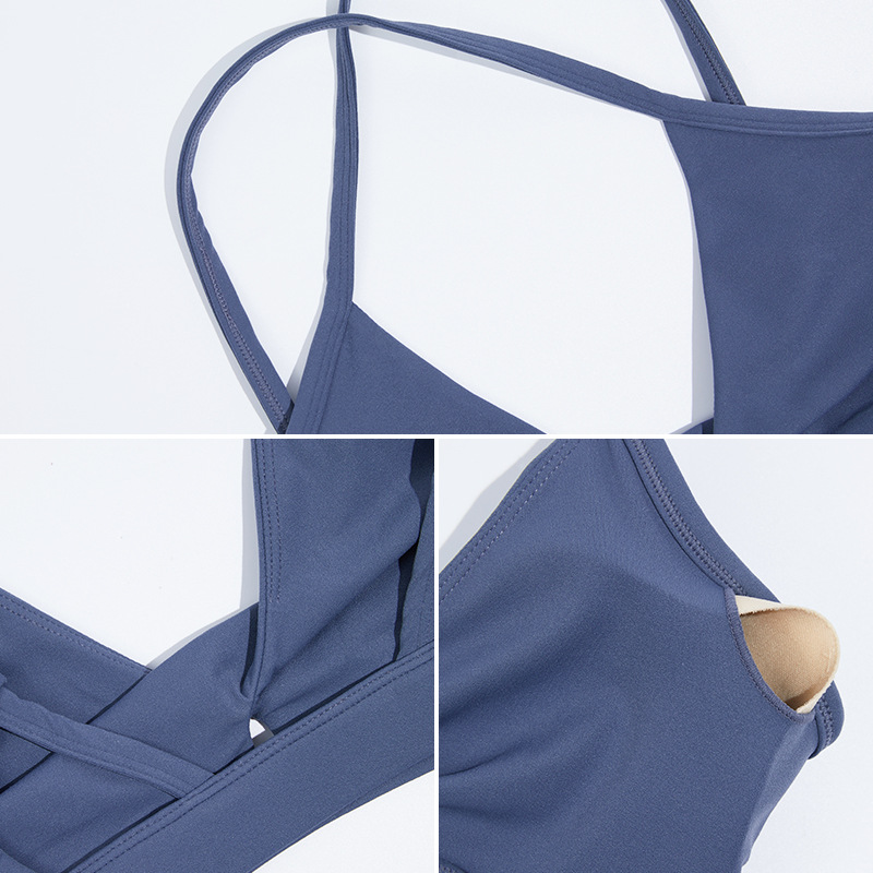 Nueva ropa de yoga desnuda transfronteriza traje de mujer con cuello en V belleza espalda ropa interior deportiva ropa exterior ropa de fitness de secado rápido traje deportivo