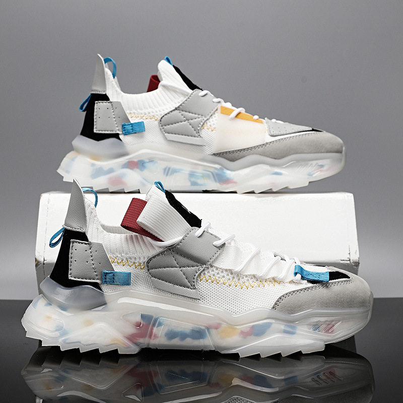 Giày thể thao nam cỡ lớn kiểu dad shoe đế dày dệt lưới thoáng khí, đế cao 3 cm — Màu be, Màu trắng, Màu đen