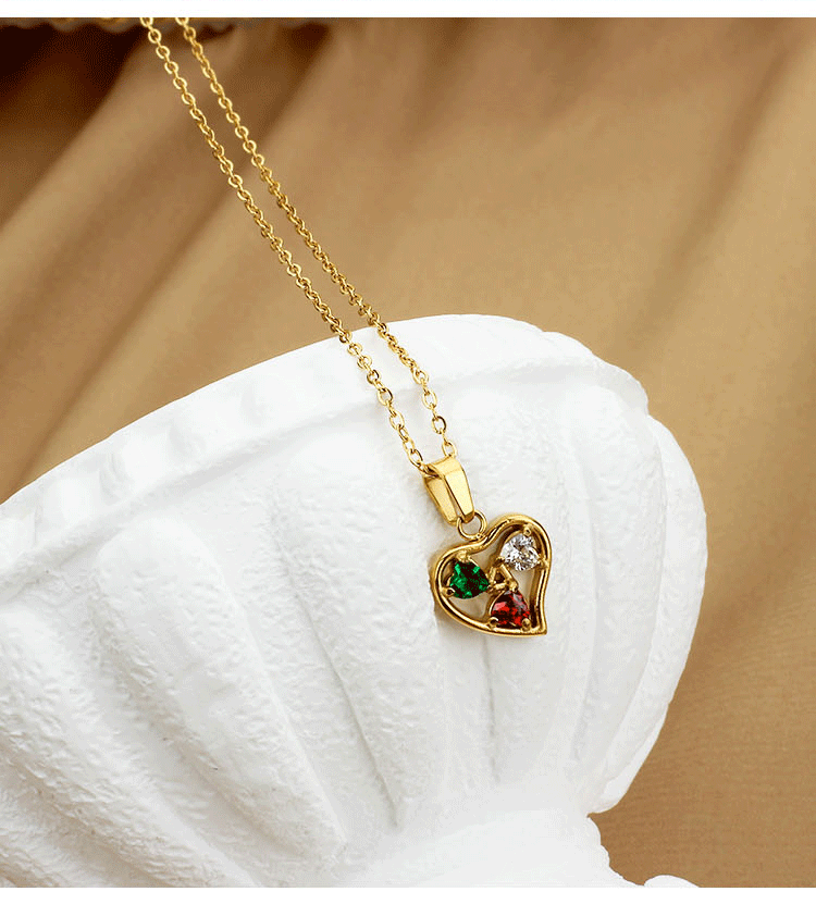 Heart Shape, Floral Pattern Women's Gender Wholesale Jewelry Elegant Simple Style Heart Shape Floral Titanium Steel Zircon Inlay Pendant Necklace
