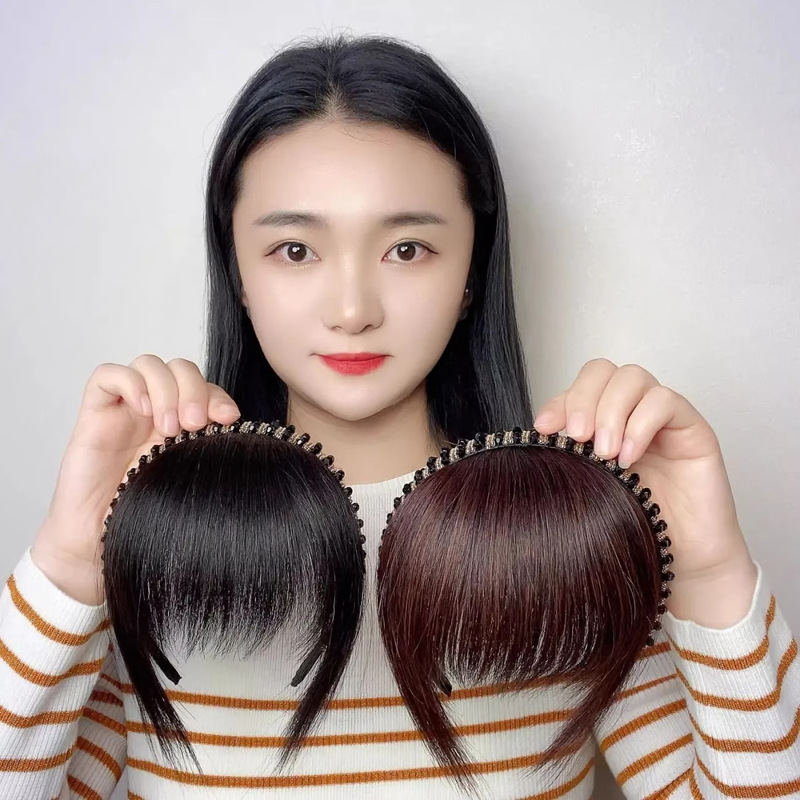 Hairband with Integrated Bangs for Middle-Aged Women, Faux Real Hair, Faux Diamond Hairband, Women's Front Hairline to Cover White Hair, Wispy Bangs, Fake Hairpiece Hairband with Integrated Bangs for Middle-Aged Women, Faux Real Hair, Faux Diamond Hairband, Women's Front Hairline to Cover White Hair, Wispy Bangs, Fake Hairpiece