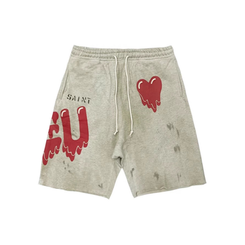 Saint Michael Joint Dissolved Love Pants Men's and Women's Wash Dirty Wash Shorts