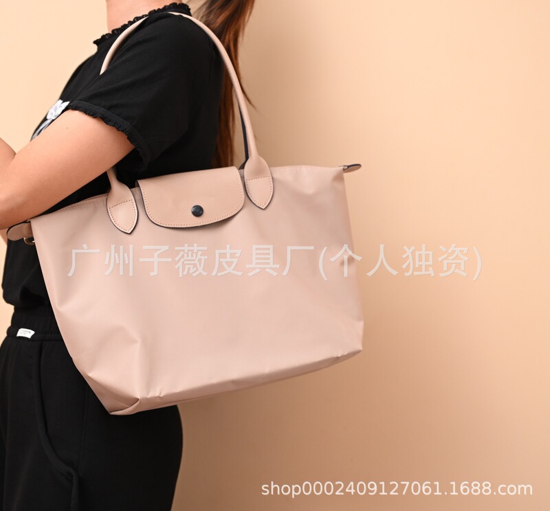 高品質 Longxiang クラシックナイロン餃子バッグ女性の大容量ポータブルショルダーバッグ軽量折りたたみトートバッグ|undefined