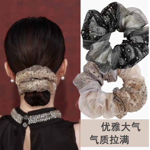 铂思亚同款发圈满星镶嵌法式双层欧根纱甜美气质头花扎头发头绳女|undefined