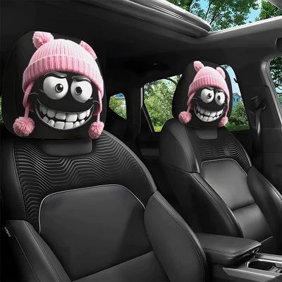Universal seat cover, Printed Car Headrest Covers - pink-knitted-hat-double-sided-printing-2-pack