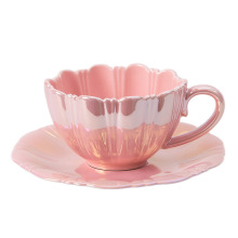 3X15珍珠花瓣贝壳马克杯蓝色粉色白色咖啡杯碟套装陶瓷水杯高颜值