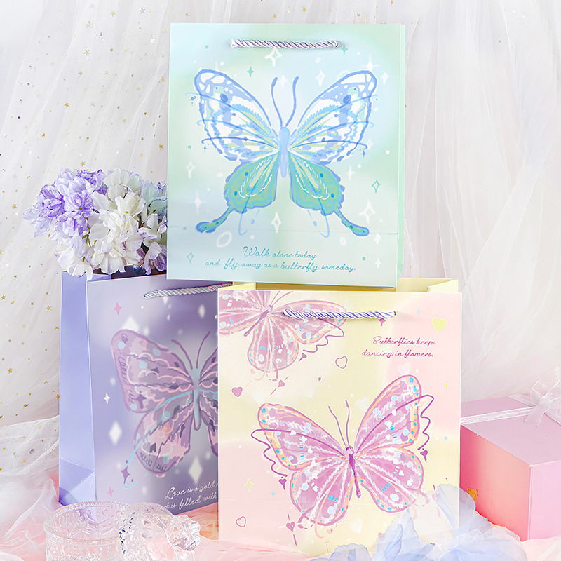 Bolsas de regalo de la sociedad Liyan, series de mariposas coloridas, bolsas de regalo portátiles, bolsas de papel creativas, bolsas de regalo