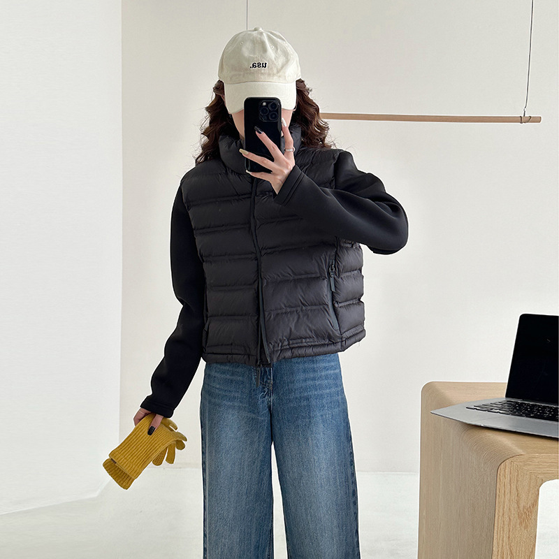 2025新款短外套女士羽绒棉服轻薄排骨上衣立领棉衣夹克拼接小个子|undefined