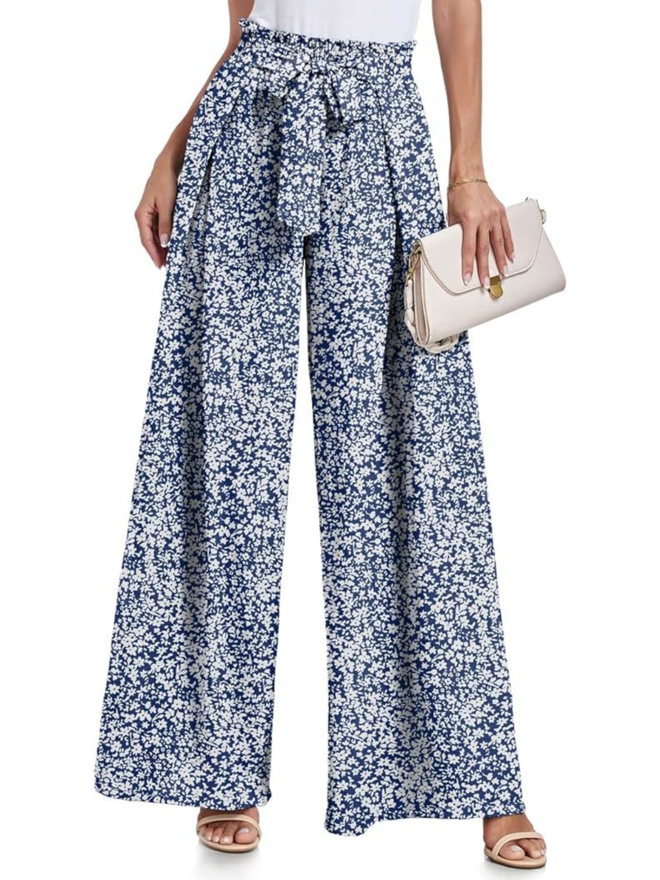 Pantalones Anchos de Mujer con Lazo, Cintura Alta, Plisados, Casuales, Primavera/Verano 2026, Amazon image 3