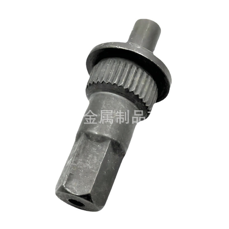 碳钢加硬六角定位销轴黑色磷化带齿传动转轴