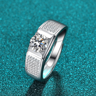 Genuine D Color Moissanite Men's Ring, Sterling Silver Diamond Ring, 1 Carat, Plated with 950 Platinum, Micro-Paved Boss Men's Ring, Fully Encrusted with Diamonds