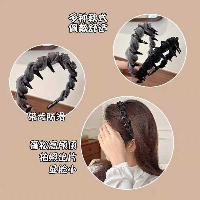 2025新款小香风珠光网纱发箍女带齿防滑纹理感发饰日常高颅顶头箍|undefined